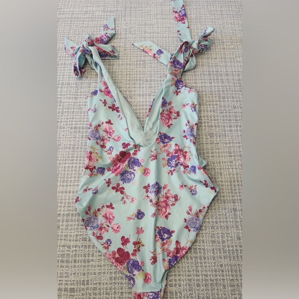 LoveShackFancy Floral One-Piece Swimsuit with Bow Straps